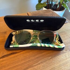 Garrett Leight Rose Gold Frame Sunglasses with Green Lenses